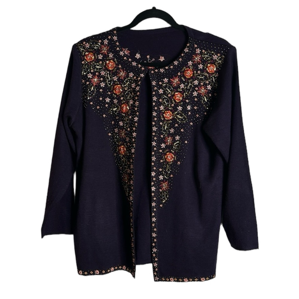 Vantage purple embroidered sequins cardigan size large